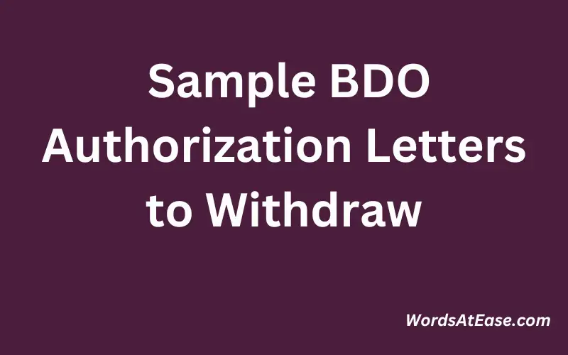 Sample BDO Authorization Letters to Withdraw