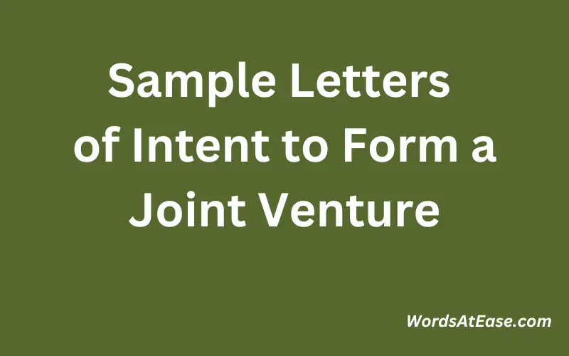 Sample Letters of Intent to Form a Joint Venture