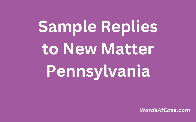 Sample Replies to New Matter Pennsylvania