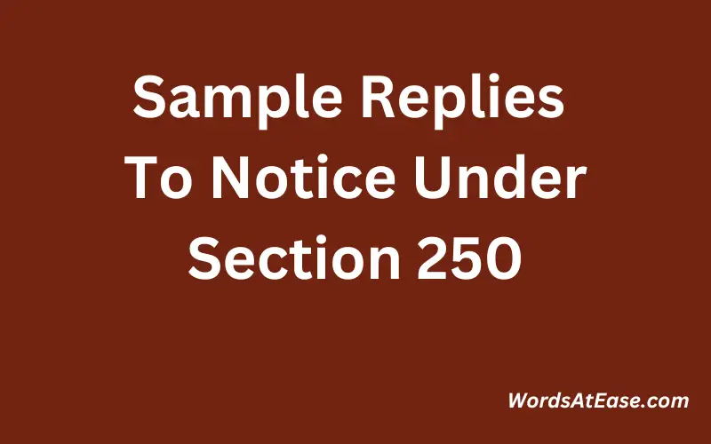Sample Replies to Notice Under Section 250