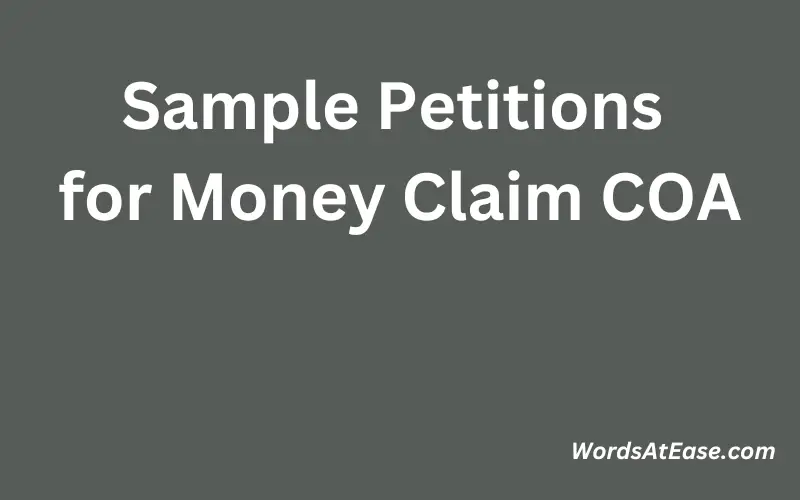 Sample Petitions for Money Claim COA