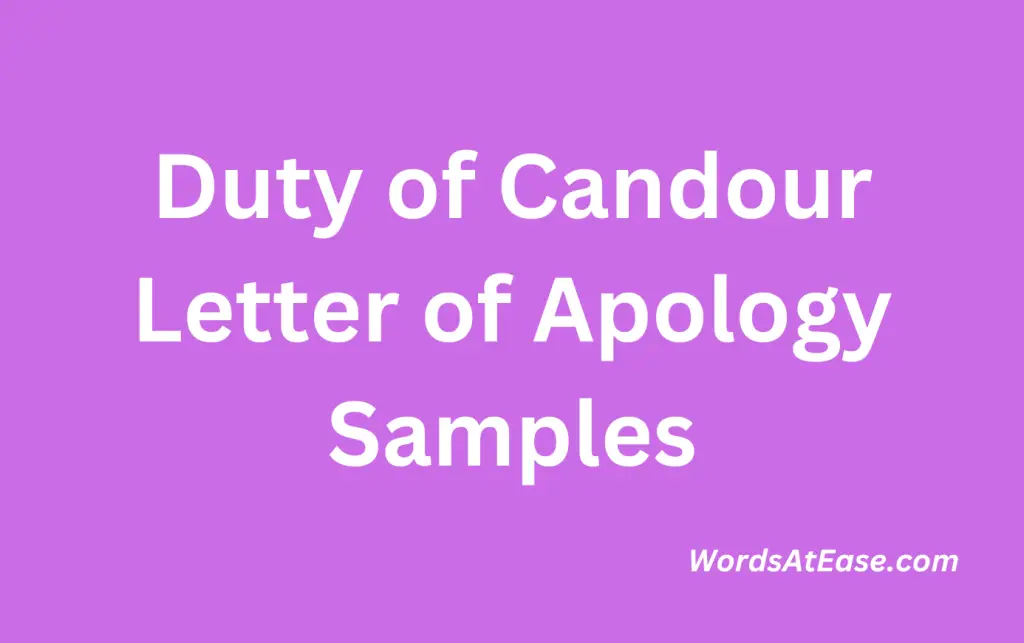 Duty of Candour Letter of Apology Samples
