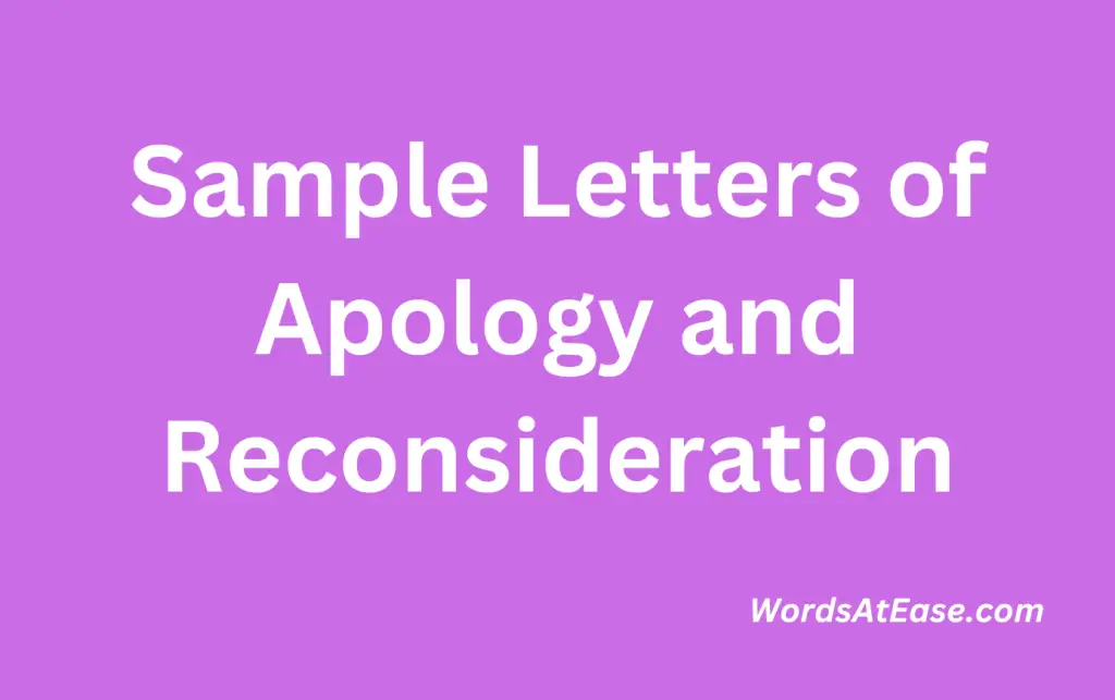 Sample Letters of Apology and Reconsideration