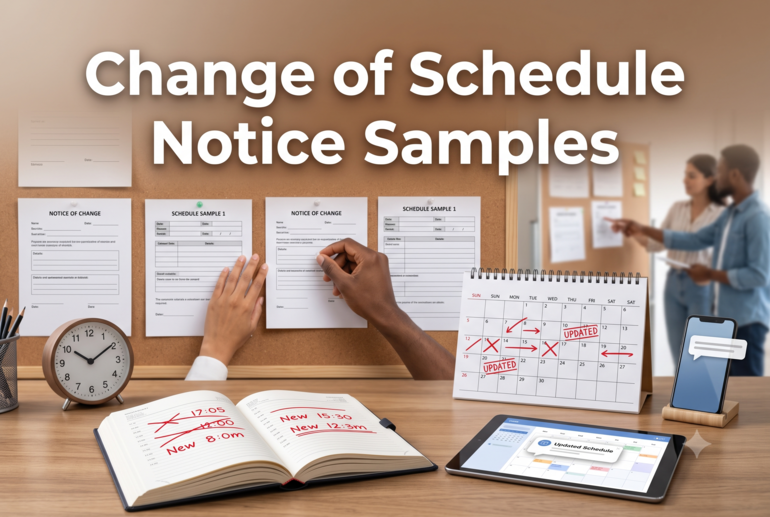 Change of Schedule Notice Samples
